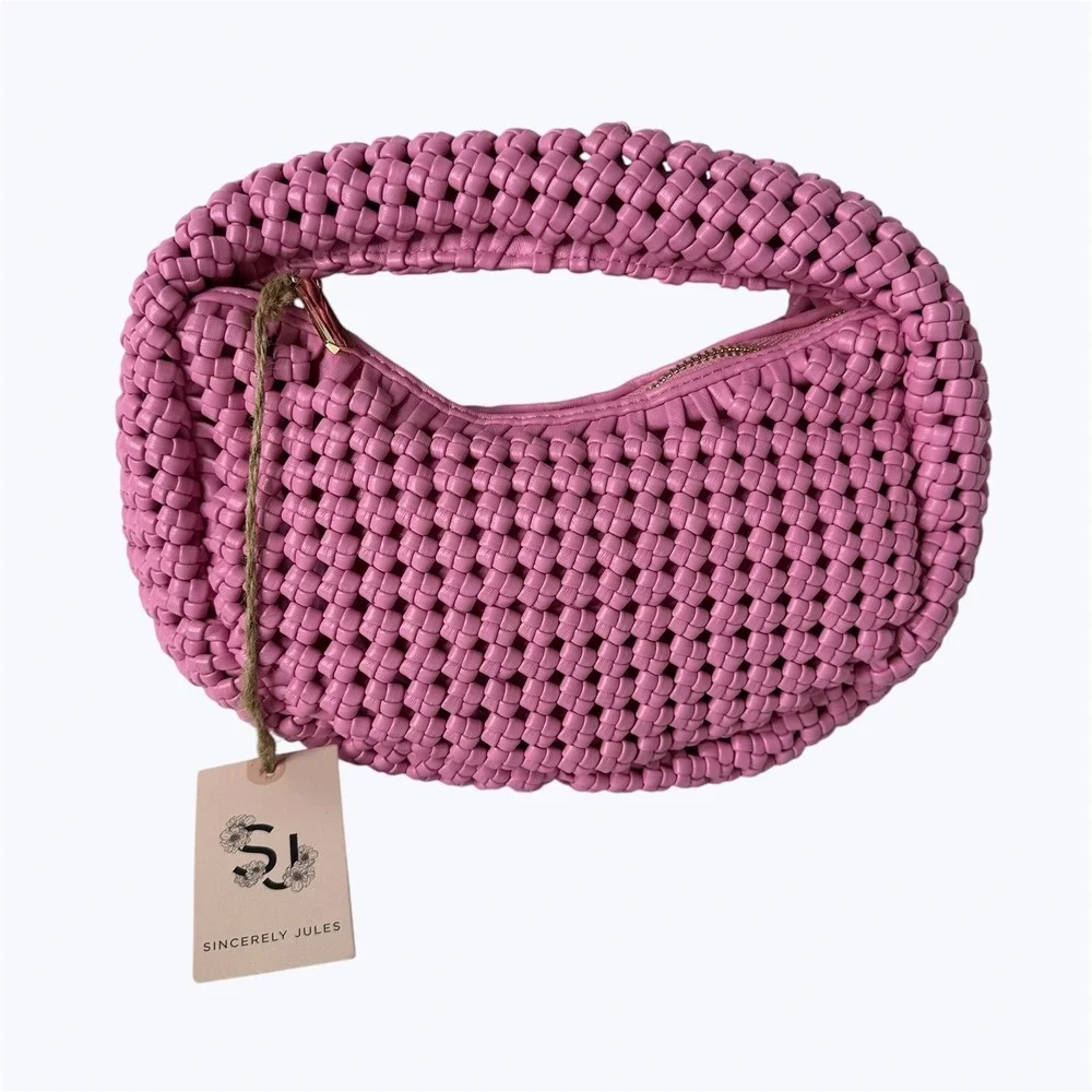 Sincerely Jules Bright Pink Woven Small Handbag Shoulder Bag Feminine Summer NEW